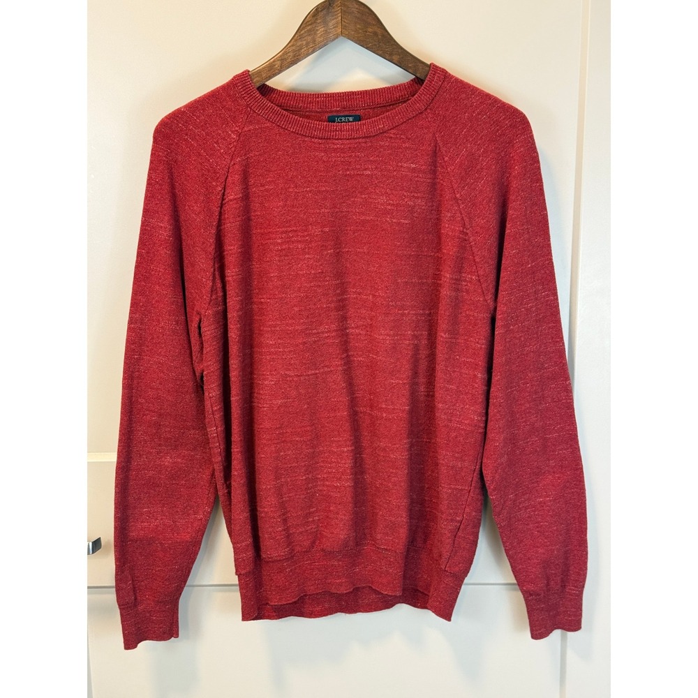 J. Crew Red 100% Cotton Textured Raglan Crew Neck Sweater ReImagined size Medium